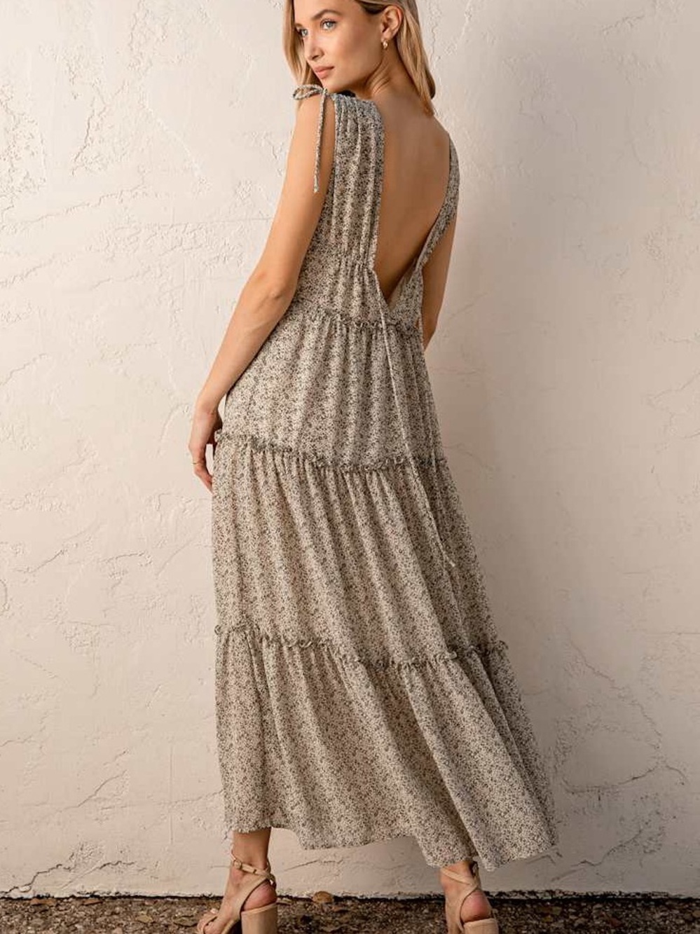 Lulus Wandering Wistfully Floral Print Tiered Maxi Dress-Cream-Women Size XL - Picture 3 of 8